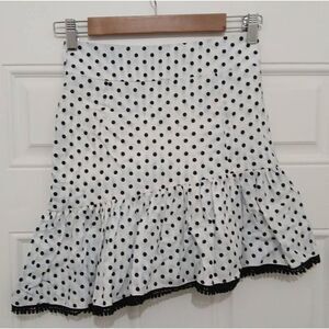 Suboo womens size 2 mini 100% linen polka dot asymmetric peplum skirt 26 waist